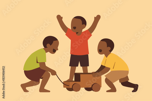 Street Children Playing with Handmade Toy Vector