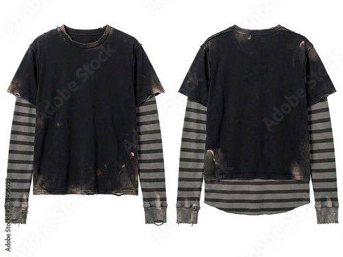 Distressed layered t-shirt, front and back views
