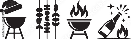 Christmas Barbecue and Party Icons Set