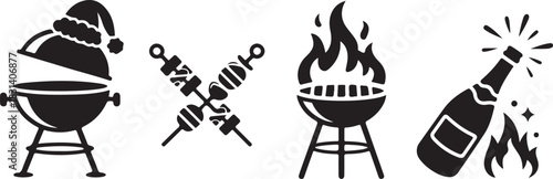 Christmas Barbecue and Party Icons Set