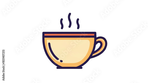Hot steaming coffee cup icon with steam rising.