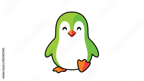 Cute Green Penguin Character with Happy Expression.