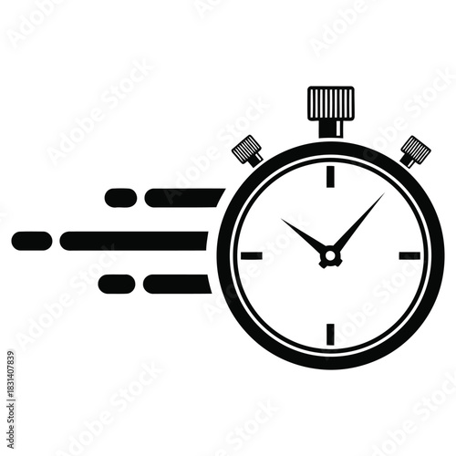 Fast Timer Icon, Black and White Stopwatch for Speed, Urgency and Deadlines