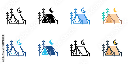 Camping icon set multiple style vector collection. Editable Stroke 
