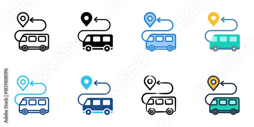 Road trip icon set multiple style vector collection. Editable Stroke 
