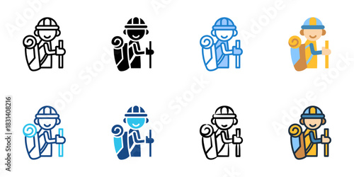 Backpacking icon set multiple style vector collection. Editable Stroke 
