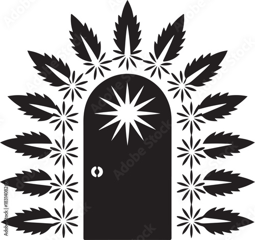 Christmas wreath on door vector icon silhouette