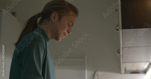 Man is Cooking Preparing Food Homemade Pizza on Kitchen. 4K 10-bit