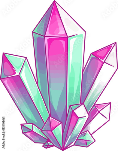 Vibrant Crystal Cluster Gemstone Illustration.