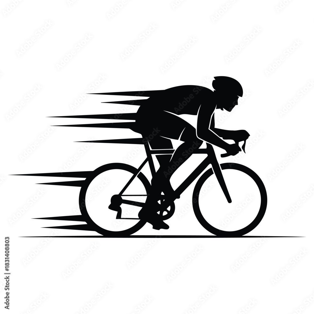 Naklejka premium Streamlined Cyclist Silhouette, Speed and Motion, Bicycle Rider, Sport and Fitness