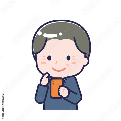 スマートフォンを使う「私服のシニア」の男性