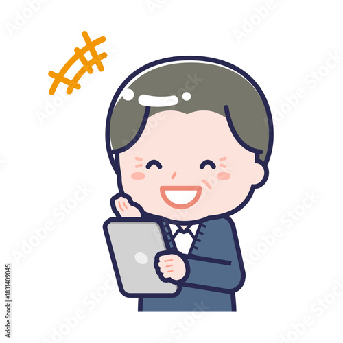 タブレットを使う「私服のシニア」の男性