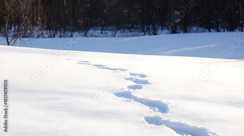 Wallpaper Mural Footprints in the snow weave across a field towards a forest, under a bright sky. The crispness of the winter season is evoked through this serene, snowy landscape. Torontodigital.ca