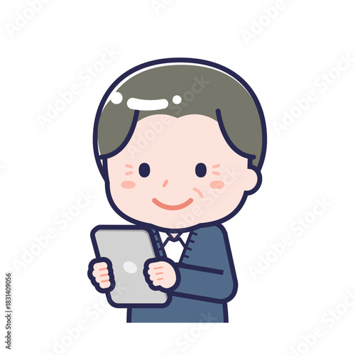 タブレットを使う「私服のシニア」の男性