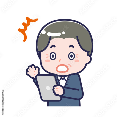 タブレットを使う「私服のシニア」の男性