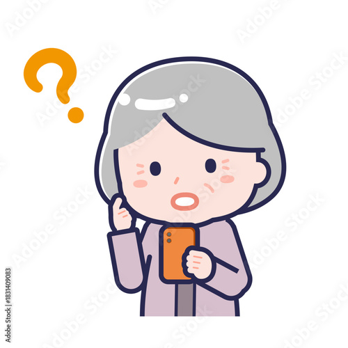 スマートフォンを使う「私服のシニア」の女性