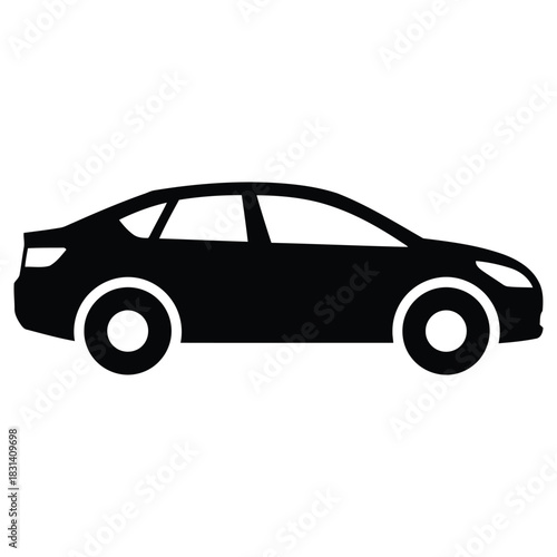 Sedan Car Silhouette Vector Illustration - Automobile Transport Icon Isolated