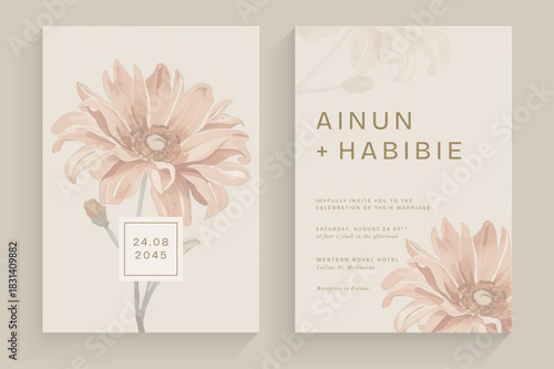 Aesthetic Wedding Invitation Template with Brown Flower Watercolor
