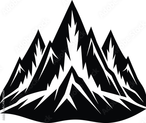 Black silhouette of sharp mountain peaks ridges vector