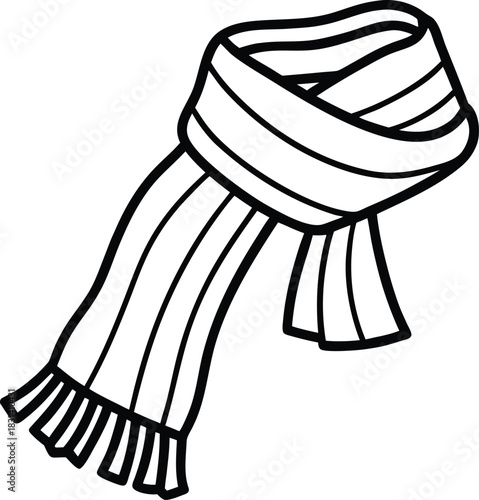 Black line art winter scarf with fringe clothing accessory