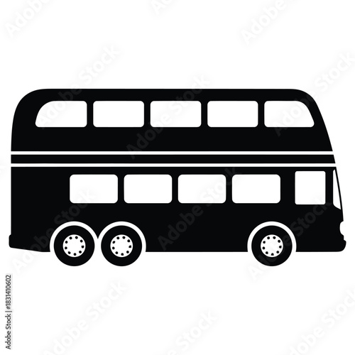 Simple Black Silhouette of a Double-Decker Bus for Commercial Use