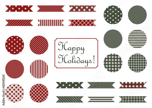 クリスマスカラーのリボンとシールのセット