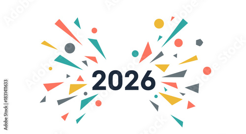 Colorful abstract explosion design with the year 2026 isolated on
