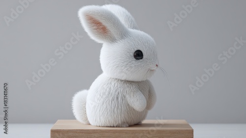 Adorable white bunny plush toy displayed on a wooden surface.