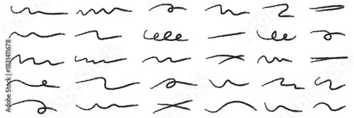 A set of strikethrough underlines. Black brush stroke underline. Marker pen highlight stroke. Vector swoosh brush underline set for accent, marker emphasis element. Best Collection. 