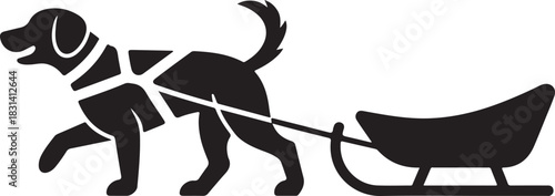 Minimalist Dog pulling Sled Silhouette for Winter and Christmas Designs