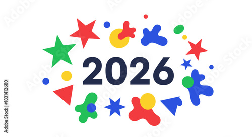 Colorful abstract celebration design featuring the year 2026