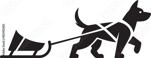 Minimalist Dog pulling Sled Silhouette for Winter and Christmas Designs