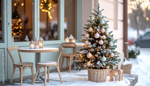 クリスマスツリーのカフェテーブル