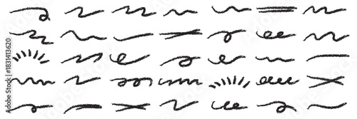 A set of strikethrough underlines. Black brush stroke underline. Marker pen highlight stroke. Vector swoosh brush underline set for accent, marker emphasis element. EPS 10.