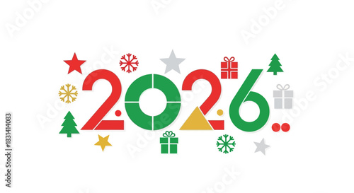 Colorful graphic design of the year 2026 with holiday decoration