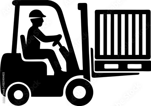 Forklift Truck Operator Loading Cargo Silhouette