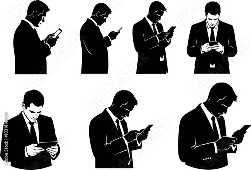 flavector business silhouettes of men in suits using mobile phones in various professional poses
