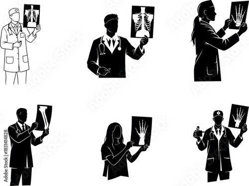 flavector doctor examining chest X-ray in silhouette diagnostic scene