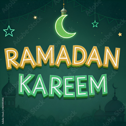 Ramadan Kareem Pixel Art Greeting. Islamic Holy Month Celebration Banner Design. on transparent background