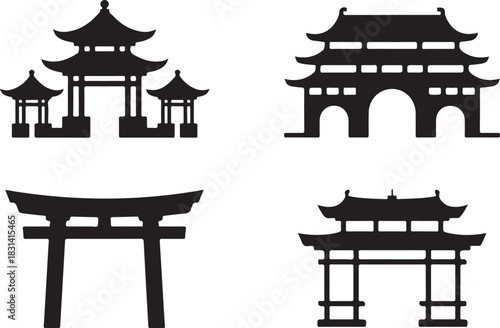 Temple gate vector silhouette black icon