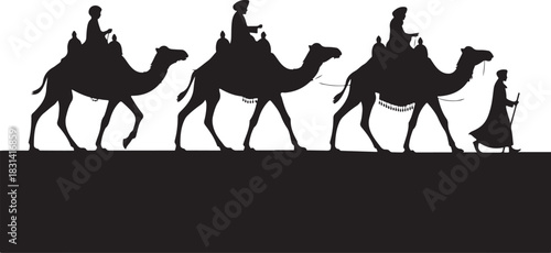Three wise men camels silhouette vector illustration christmas nativity scene