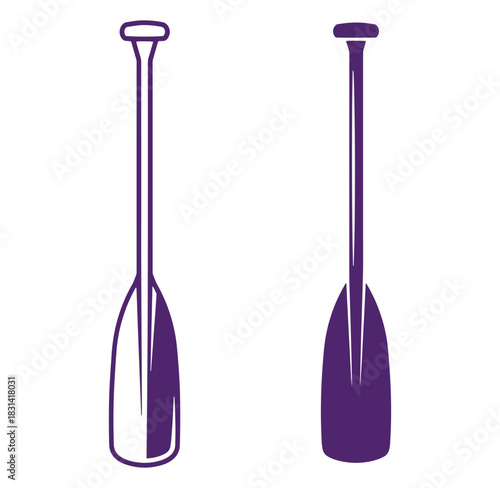 Two purple paddles silhouettes for stand up paddleboarding and water sports activities