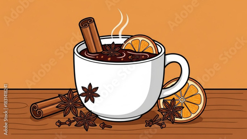 Mulled wine recipe christmas drink with spices cinnamon star anise and orange slice for winter holiday season