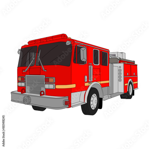 Fire Truck Side View Vector