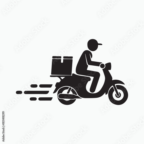 Delivery man riding scooter with package