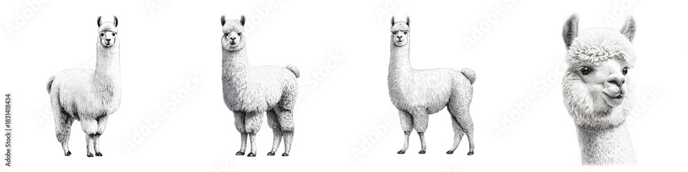 Naklejka premium White Alpaca Llama Collection Isolated on White Background