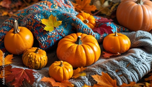 warm and inviting autumn rustic setting, cozy fall arrangement with rustic lighting and harvest feel