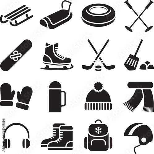 Winter sports icon set black glyph