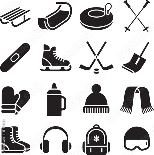 Winter sports icon set black glyph