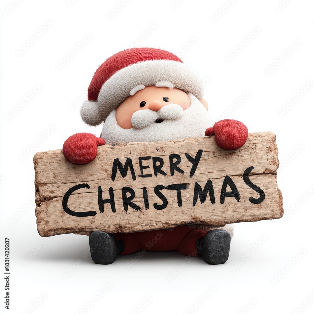 Naklejka premium Festive Santa Holding 'Merry Christmas' Sign with Holiday Spirit